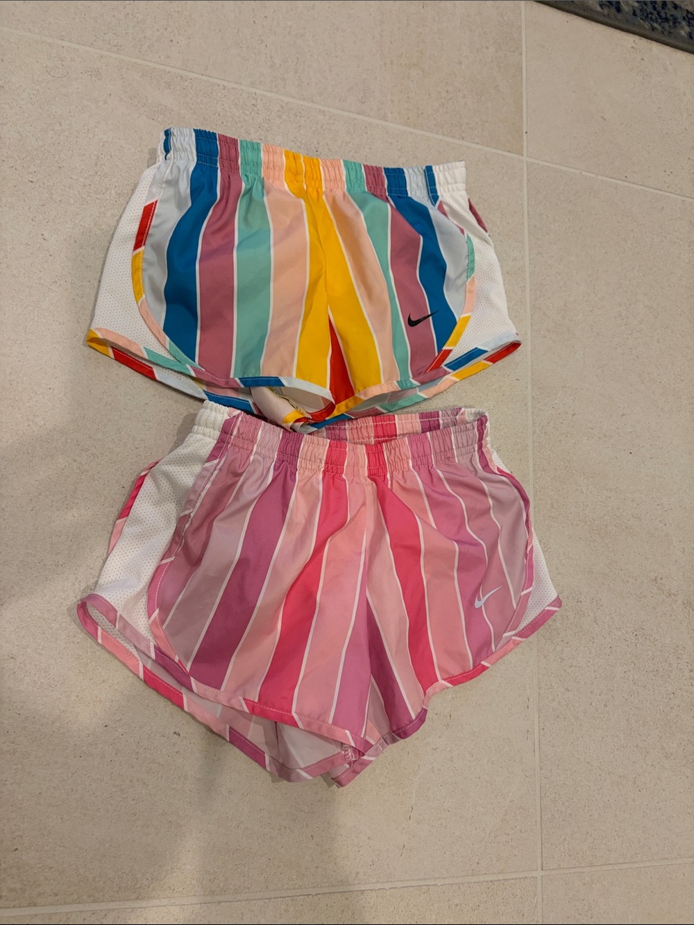 Nike little girls Colorblock Striped Athletic Shorts - Multicolor & Pink